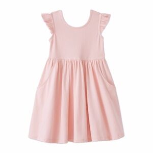 Hanna Andersson Light Pink Ruffle Sleeve Pocket Dress Toddler Girl Size 3T